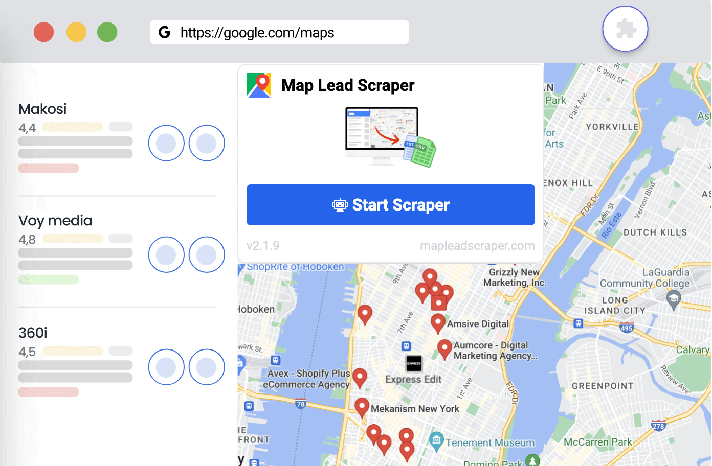 Map Lead Scraper-谷歌地图抓取插件 一键抓取谷歌地图数据